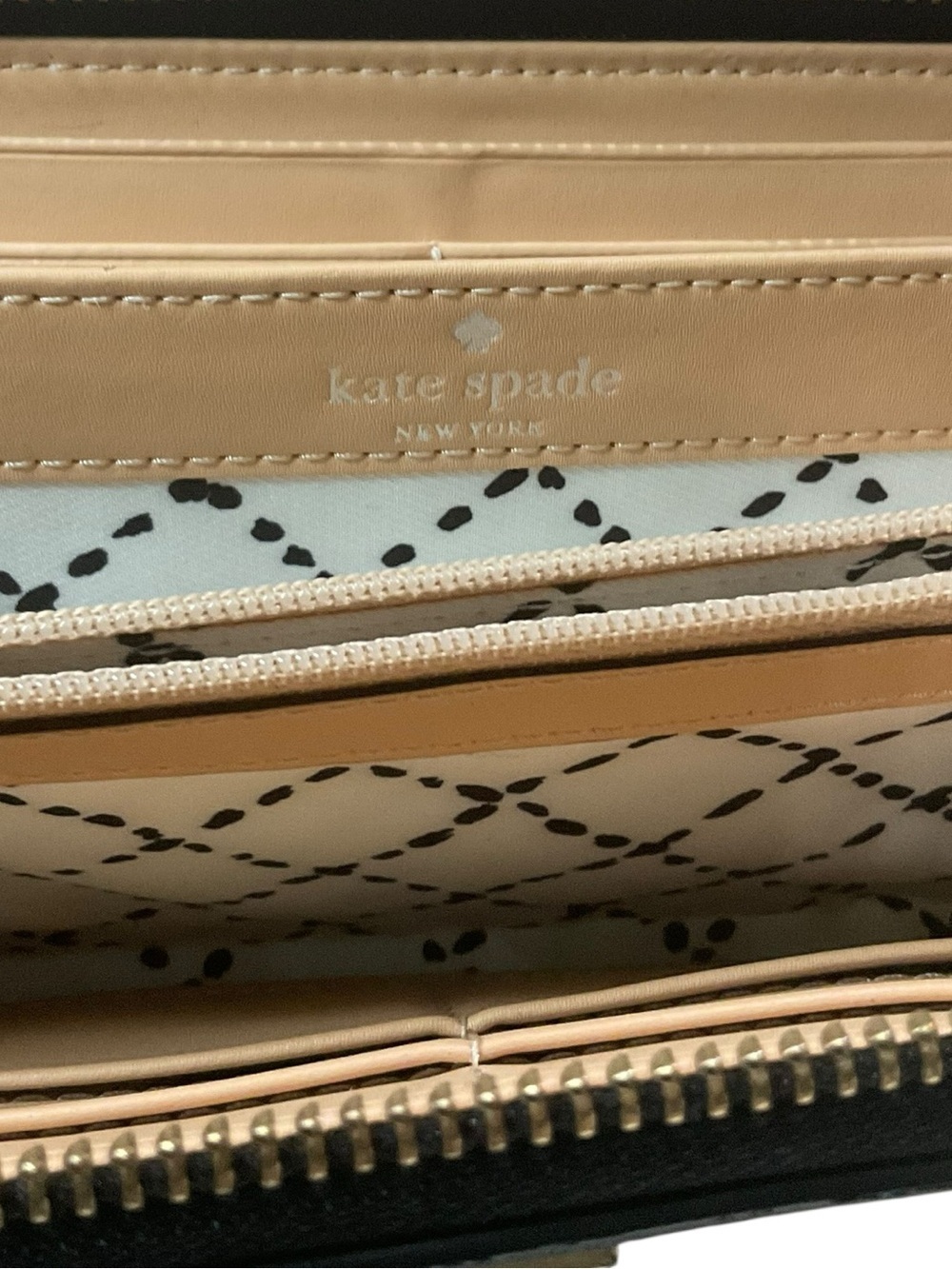 kate spade Black Pebbled Leather Zip-Around Wallet with Gold Logo - Picture 5 of 9